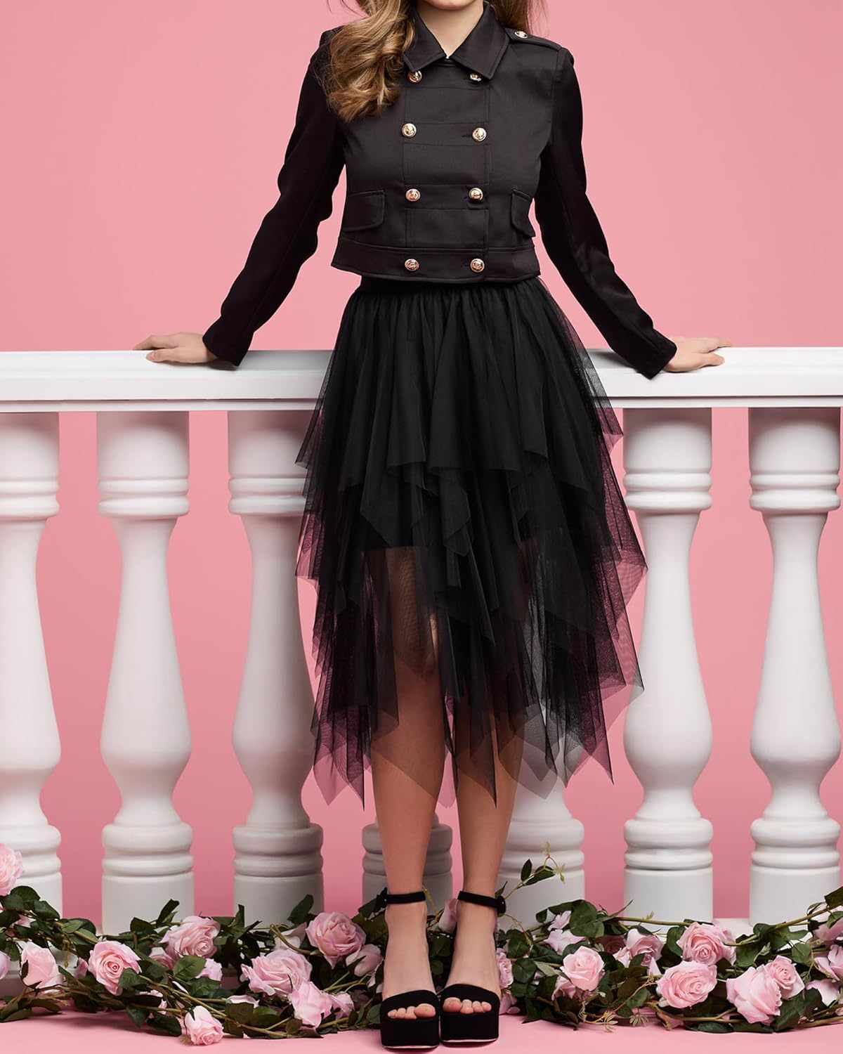 Tulle Skirts for Women 3 Layered High Low Asymmetrical Midi Length Elastic Waist Mesh Tutu Skirt - Image 2