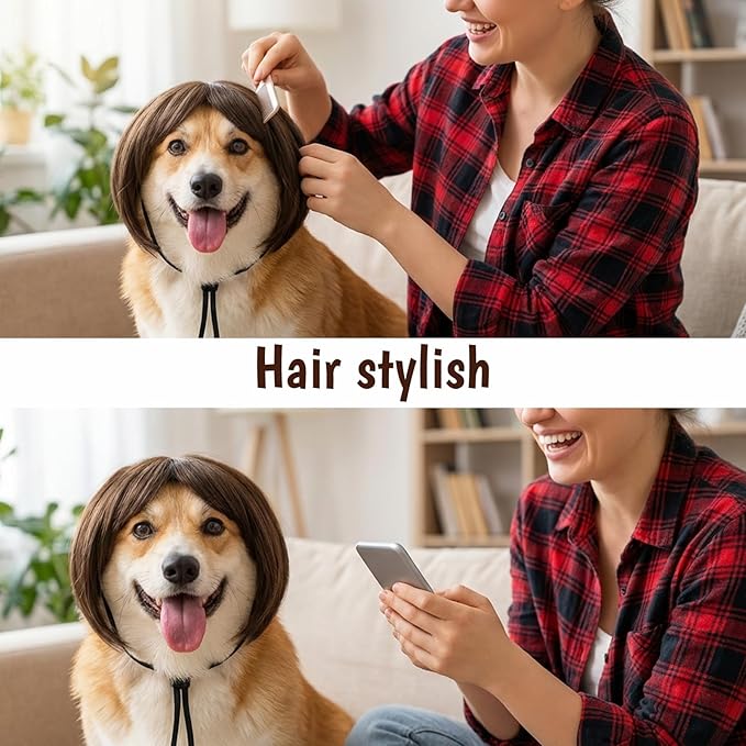 Peluca para Perro, Disfraz Divertido Ajustable para Mascotas Pequeñas, Medianas y Grandes miniatura 5