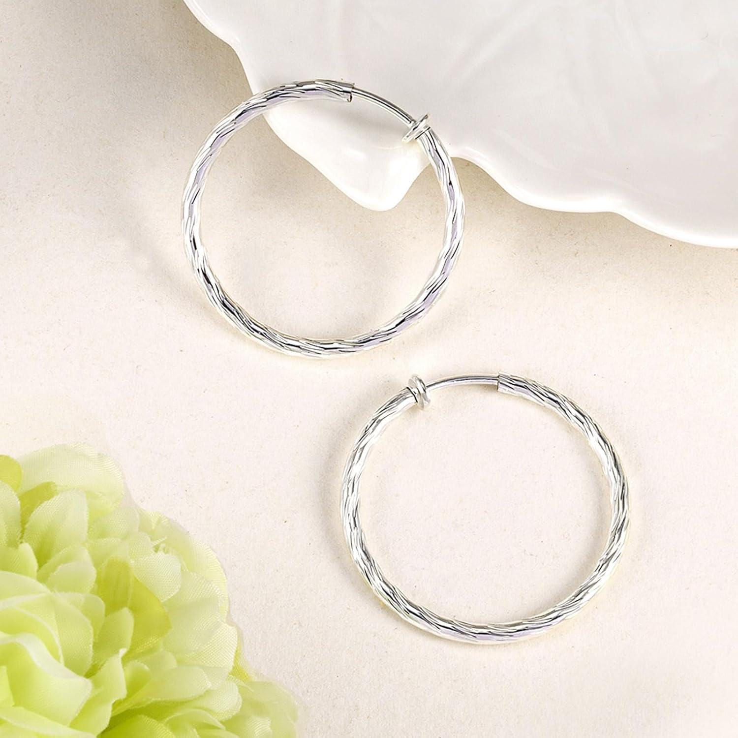 Clip On Hoop Earrings For Women No Piercing Earrrings Spring Hoops for Non-Pierced Ears Grey Tone 4CM/1.57" 5CM/1.96" 6CM/2.36" - Image 4