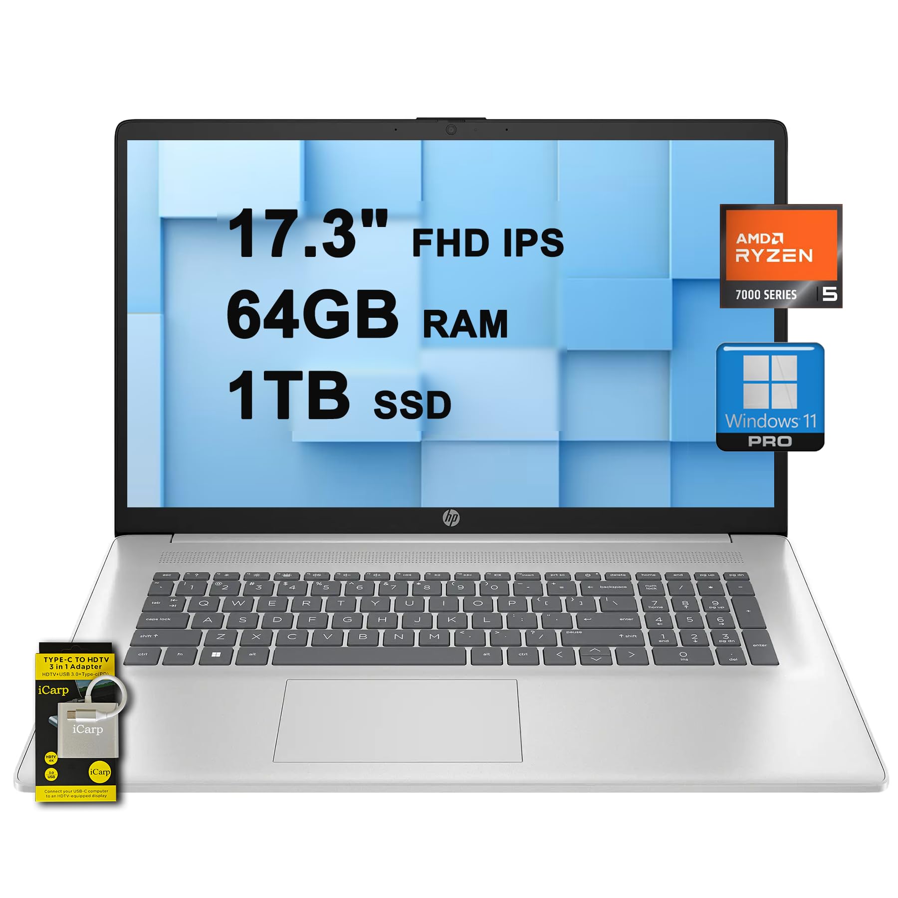 HP 17 Business Laptop 17 3 FHD IPS AMD Hexa-core Ryzen 5 7430U Beats i7-1255U 64GB RAM 1TB