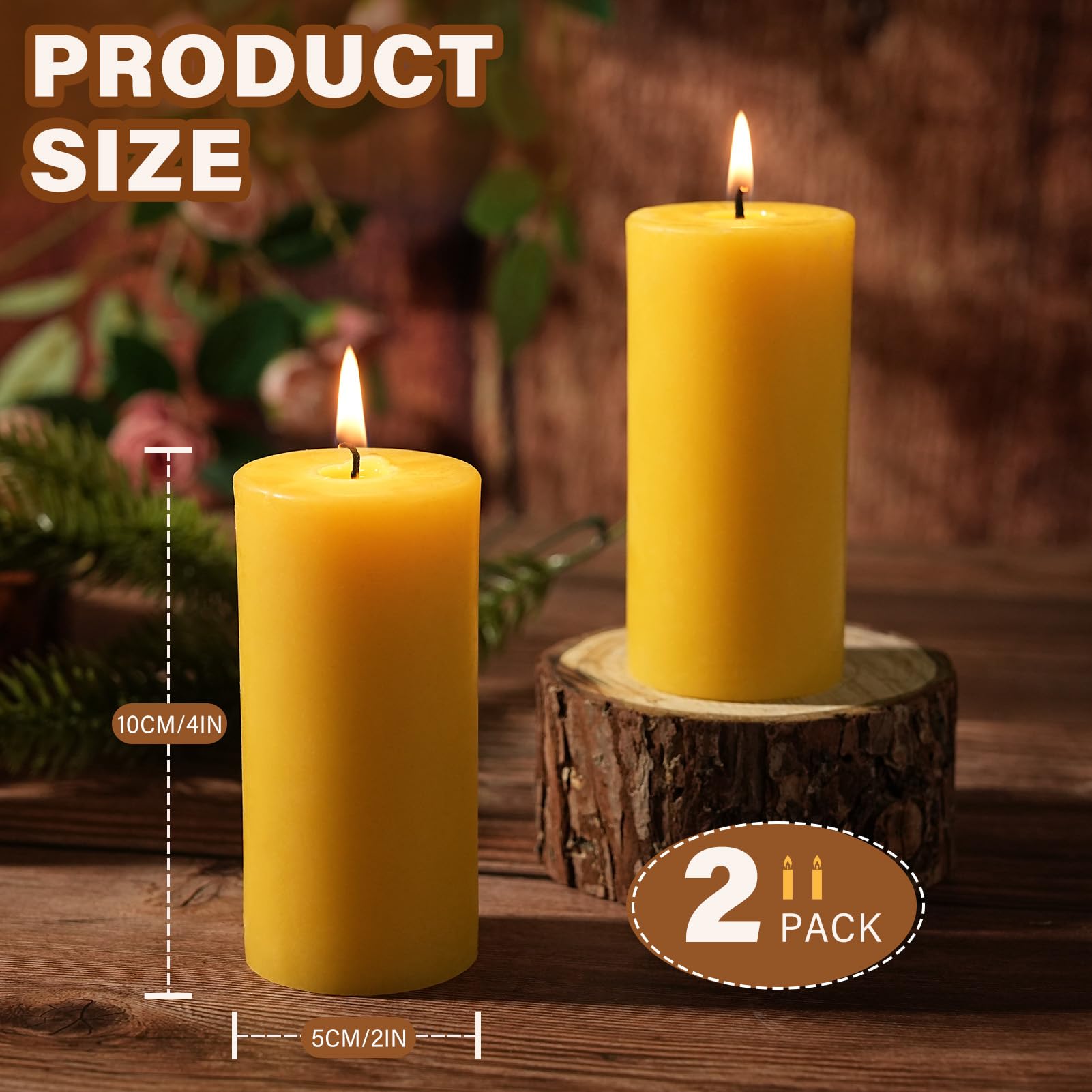 2 Pack Beeswax Pillar Candles - Image 2
