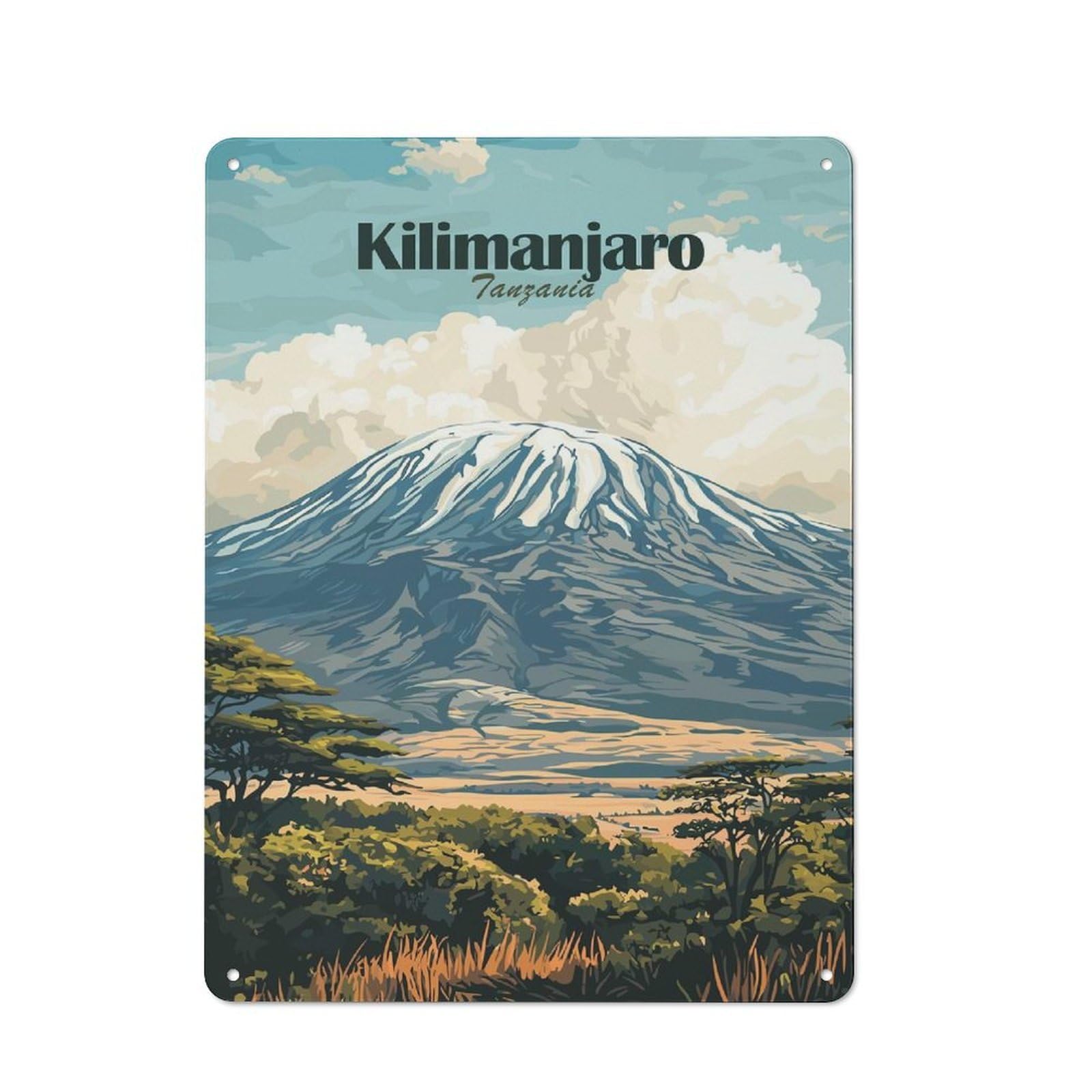 Junmoney Style-1 Kilimanjaro Tanzania Travel Decorative Tin Sign 40X30cm, Rustic Rustic Kitchen Decor For Kitchen, Cottage, Porch Or Garden Room