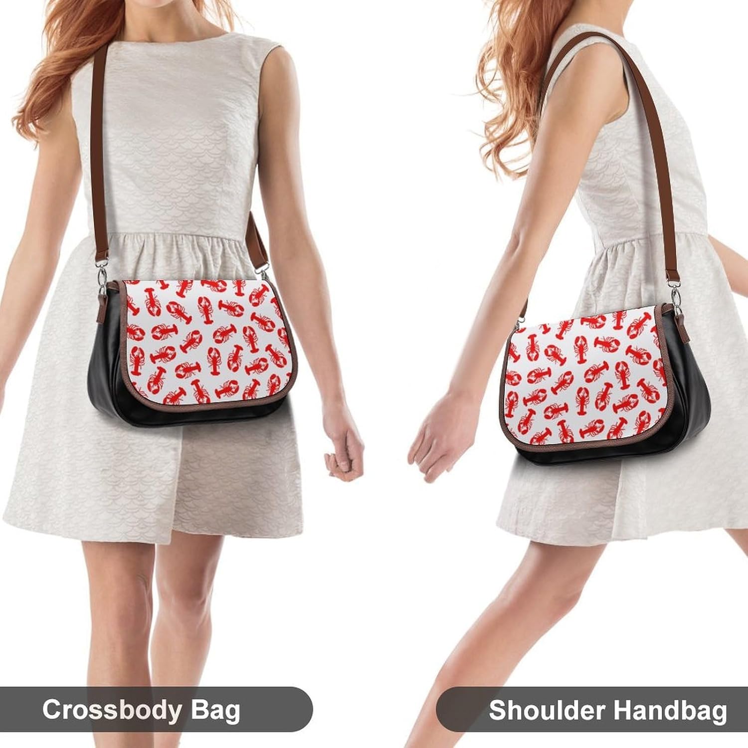 Cute Red Lobster AnimalWomen's Faux Leather Crossbody Bag, Waterproof Wrinkle-Resistant Shoulder Bag with Detachable Strap, Large Capacity Casual Handbag, Fashion Daily Purse for Shopping Work Dating,