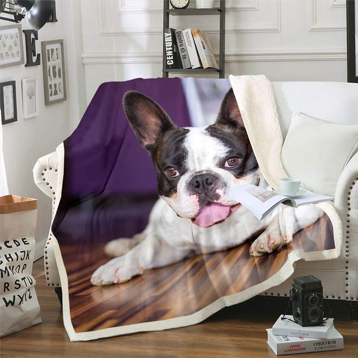 Coperta in pile con stampa 3D per cani, carlino, per bambini, ragazzi, ragazze, a tema animale, coperta per animali domestici, coperta per animali domestici, coperta sfocata, idea regalo per letto e