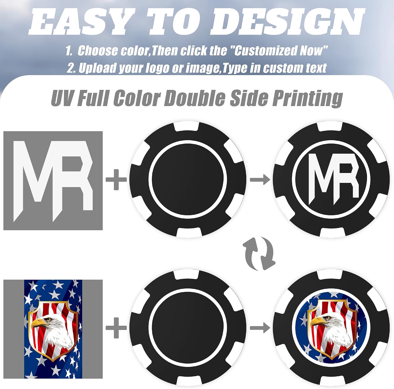 100-1000Pcs Custom Poker Chips for 9 Colors, Drink Chips for Bar UV Full Color Printed with Logo/Text, Personalized Custom Tokens for Bar, Business Cards, Corporate Events and Promotions