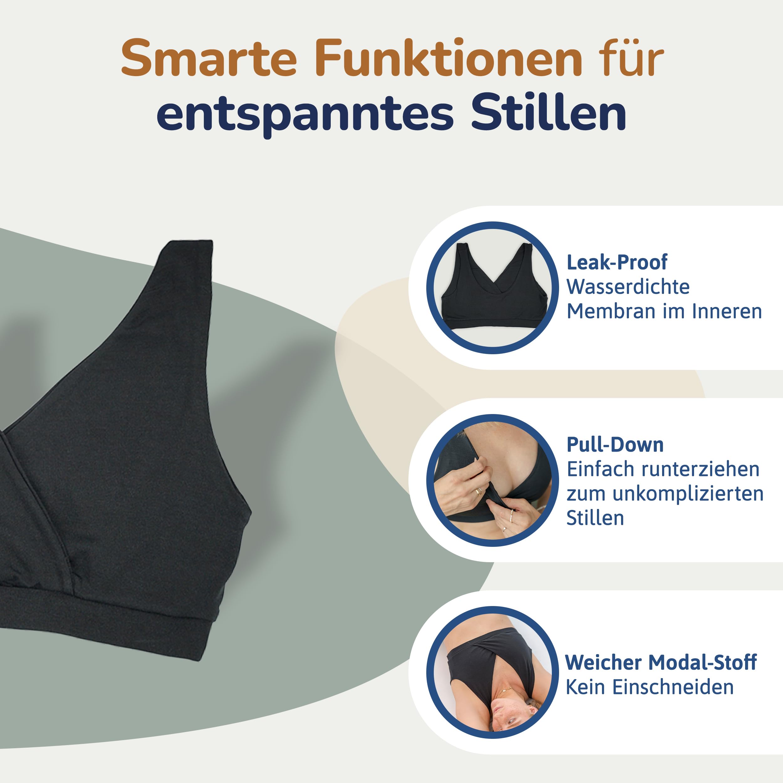Still BH – Komfortabler bügelloser BH mit Pull-Down Funktion – Absorbierend & Leak-Proof – Weicher, hochwertiger Modal-Stoff – Idealer StillBH für Schwangerschaft und Stillzeit