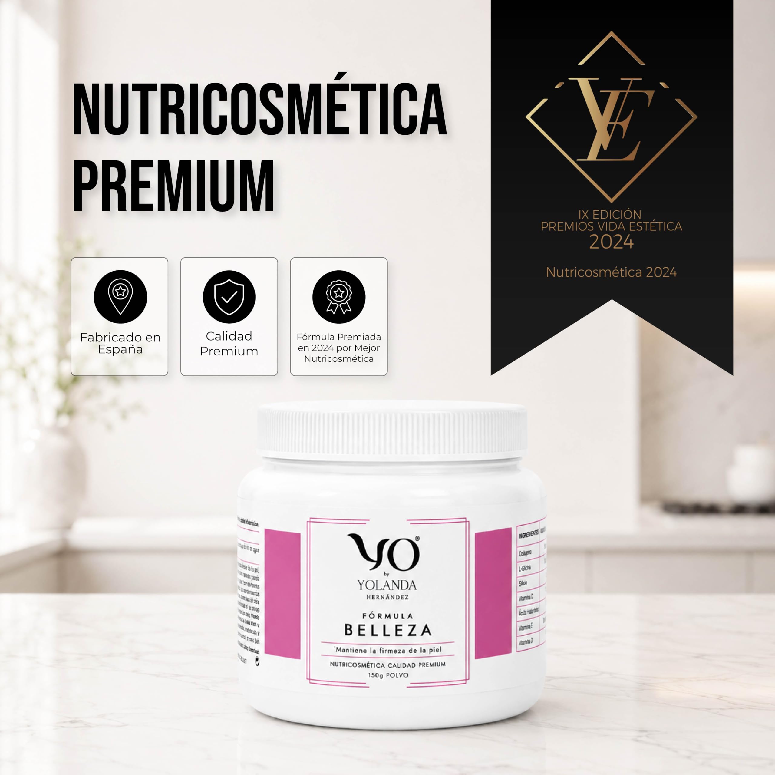 YO Fórmula Belleza | Colágeno Hidrolizado con Ácido Hialurónico Silicio L-Glicina | Vitaminas C, D, E para Piel, Cabello, Uñas | Envase 150g