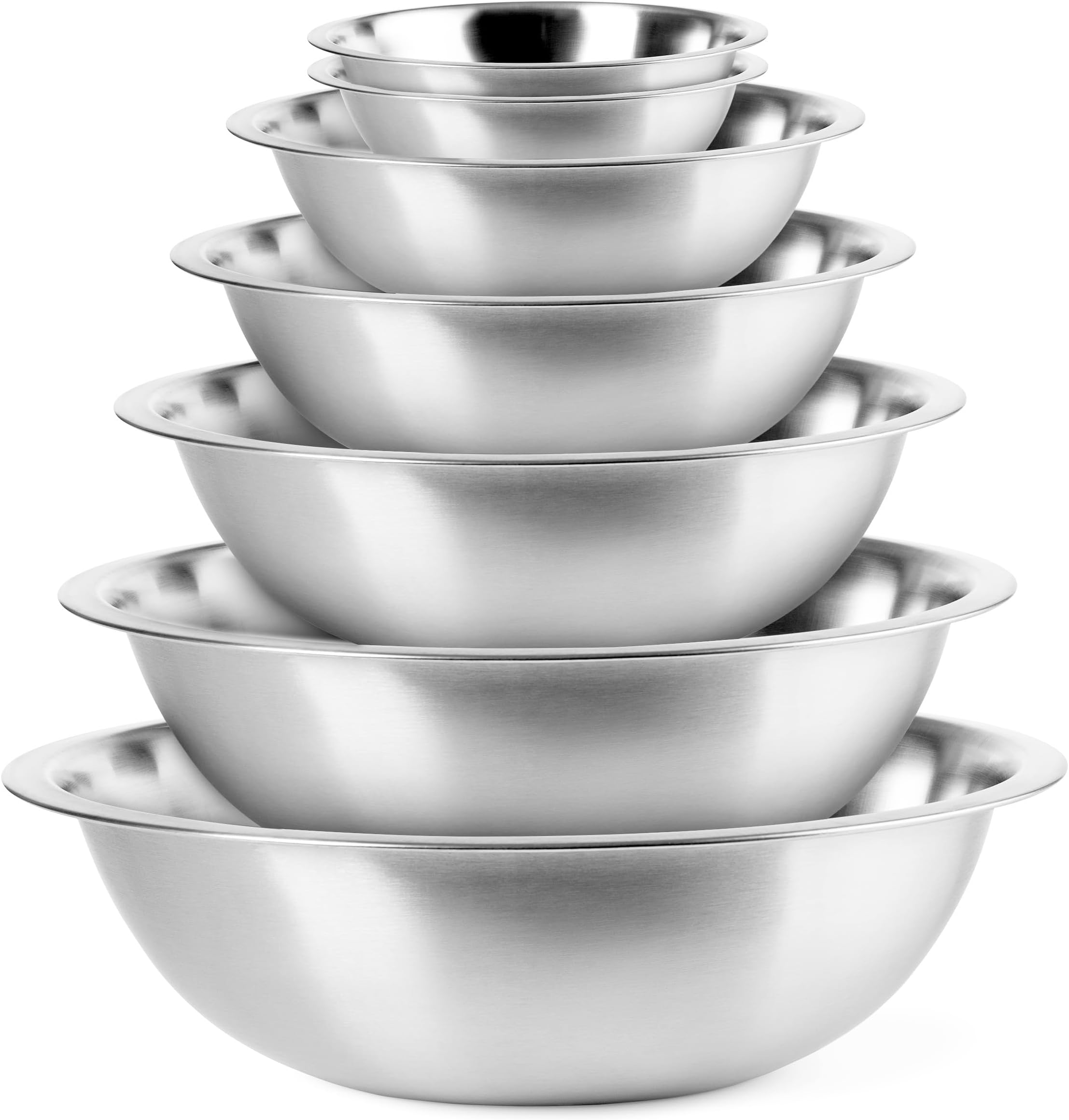 Mixing Bowls Metal Stainless Steel,Kitchen Nesting Bowls for Space Saving Storage Gadgets, Baking, Cooking, Breader Bowl, Polished Mirror (6,2x0.75,1.5,3,4,5 QT)