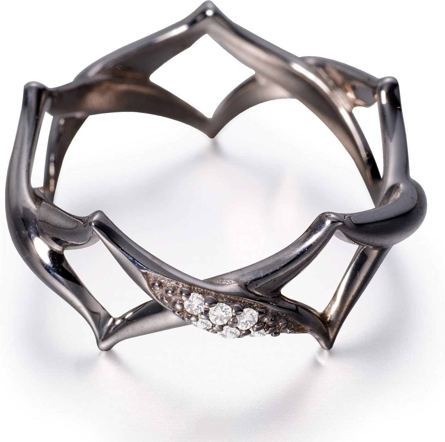 His and her promise ring set by Majade. Sterling silver diamond ring, diamond eternity band, black ring for couples. Handmade 925 silver jewelry. Wide band criss cross ring. Unique matching ring set.
