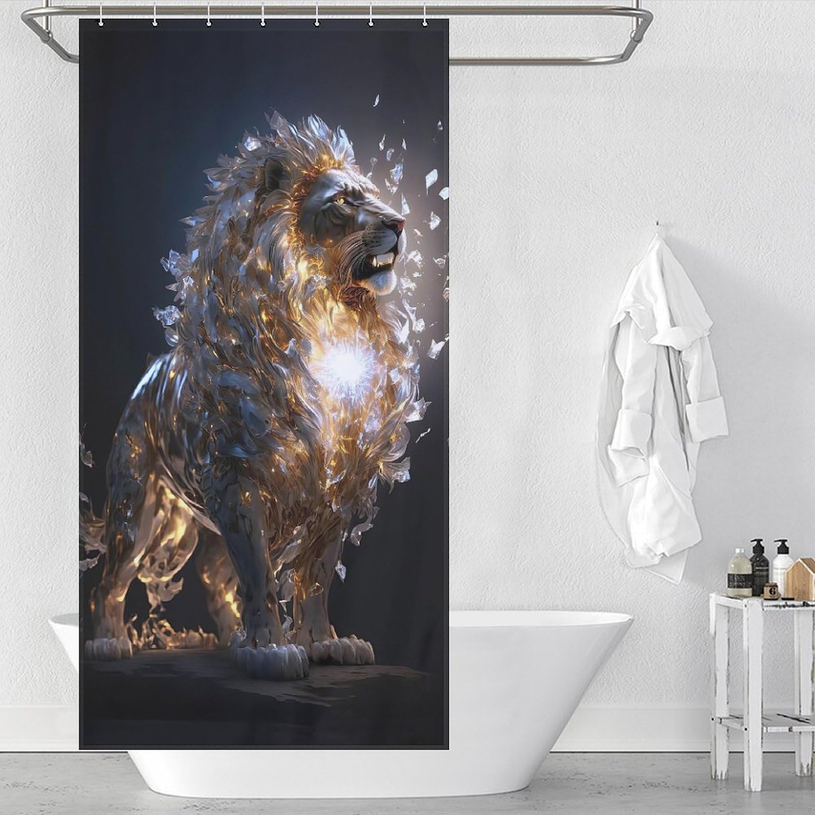 Rideau de bain lion en tissu polyester pour transformer votre salle d'eau