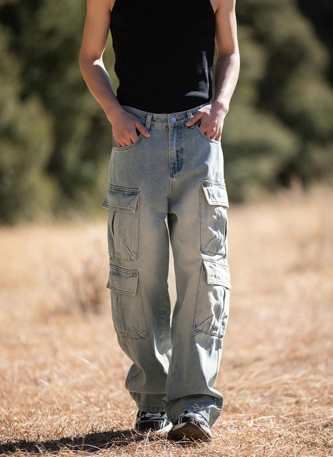 Baggy Cargo Jeans Men Teen Boys Casual Loose Jeans Flap Pockets Y2k Denim Pants 90s Hip Hop Streetwear - Image 5