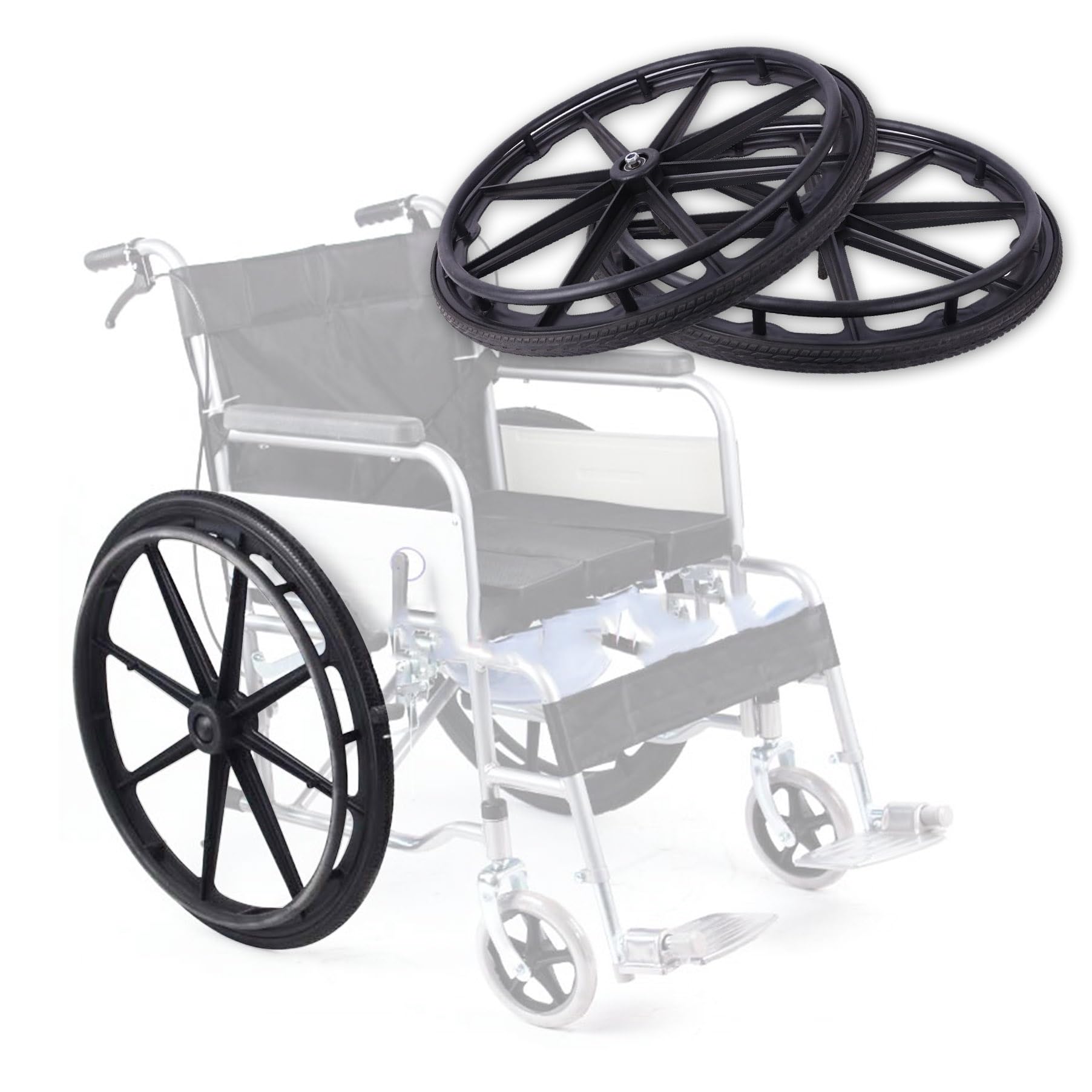 2 Piezas Rueda Trasera Para Sillas De Ruedas Manual, 20 Pulgadas 22 Pulgadas 24 Pulgadas, Ruedas De Repuesto Para Sillas De Ruedas Discapacitados, Resistente Al Desgaste, Sólido