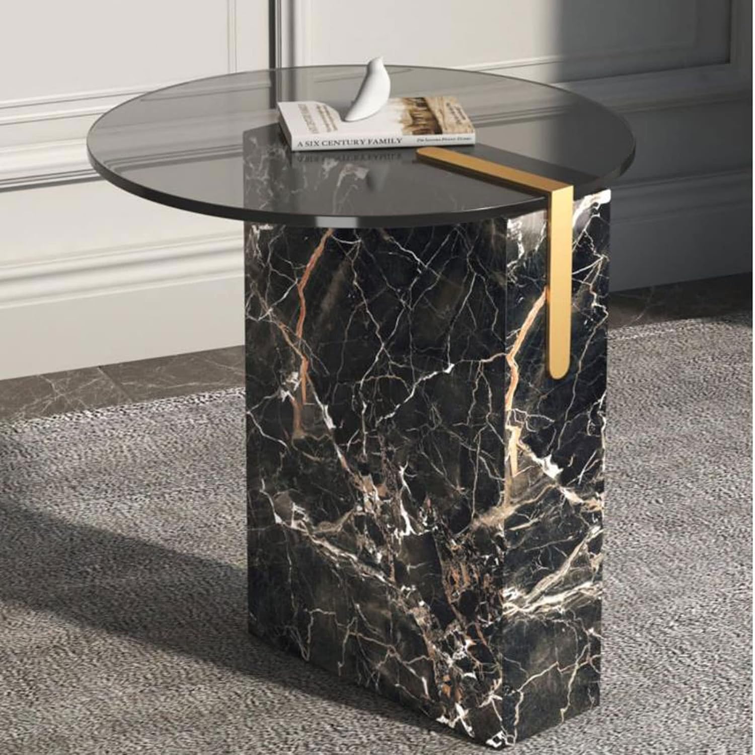 サイドテーブル おしゃれ ナイトテーブル 大理石調 黒 ブラック  