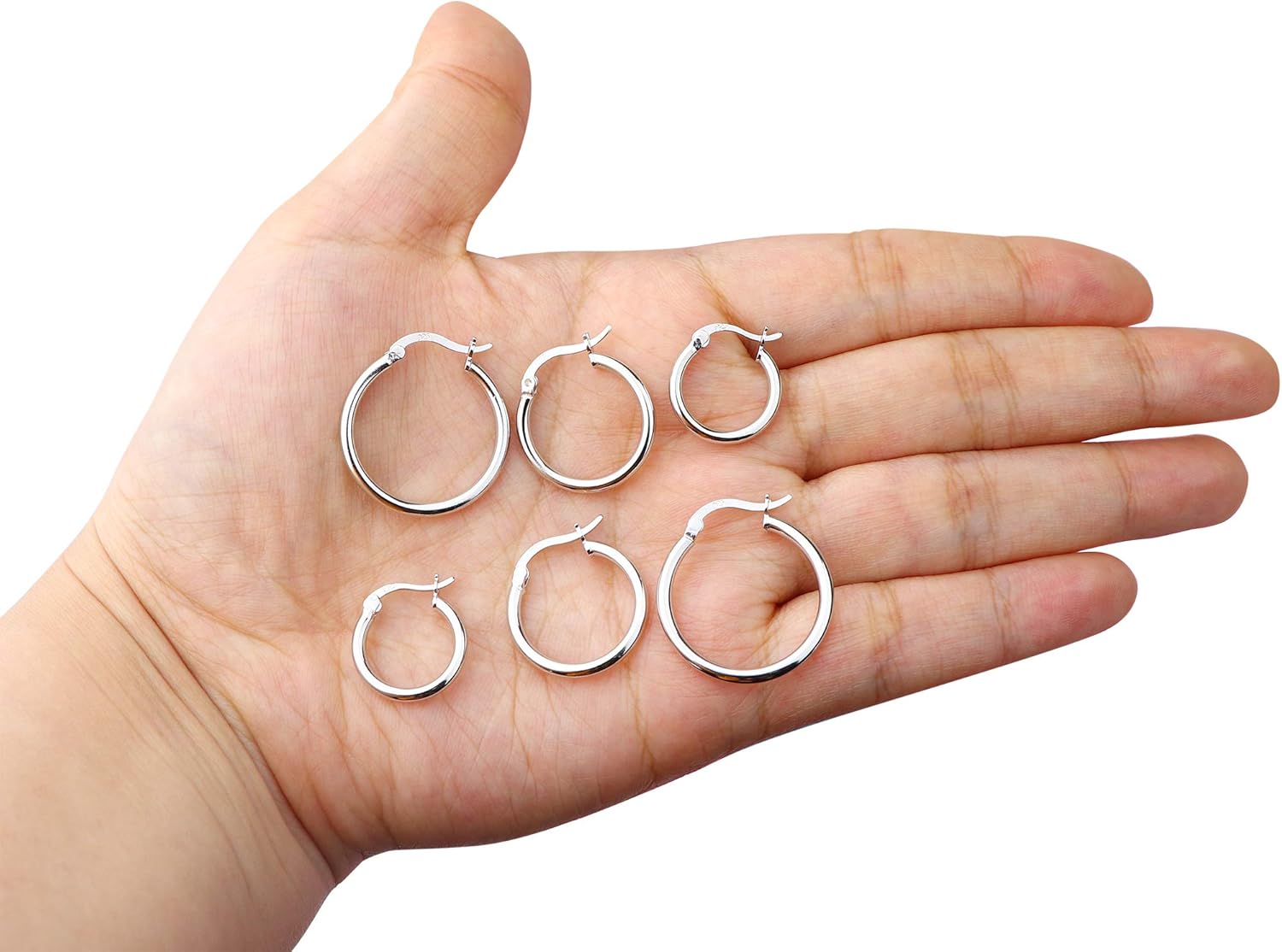 Sllaiss 3 Pairs Sterling Silver Round Hoop Earring for Women Lightweight Click-Top Hoop Earring Hypoallergenic 10-20MM - Image 7