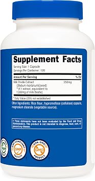 Nutricost Milk Thistle Extract 120 Capsules for 120 Servings Per Bottle