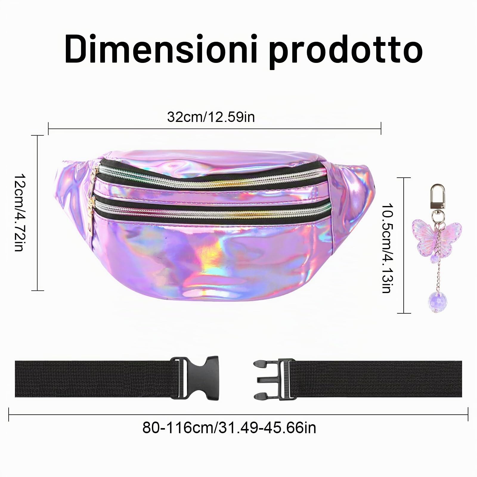 Marsupio a Farfalla Viola 30x12x13 cm Elegante Hipbag per Bambini