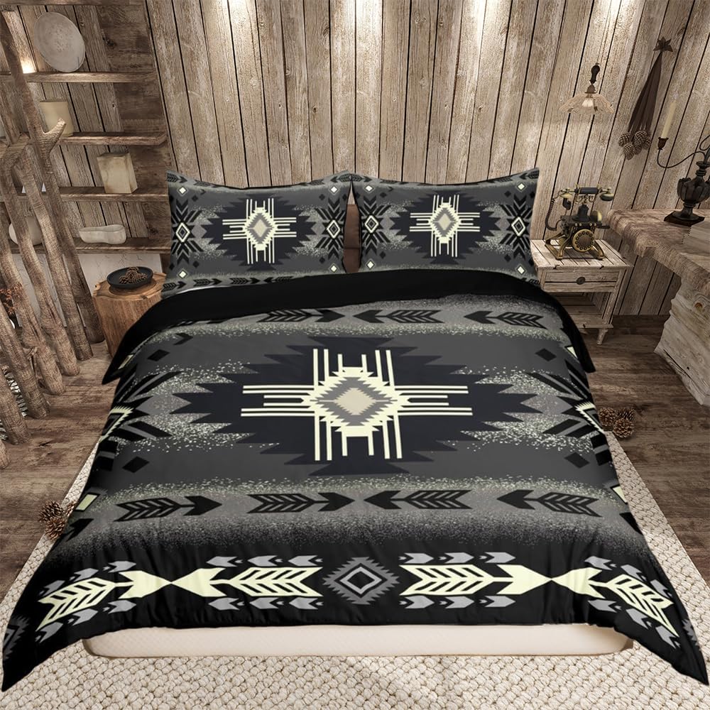 richhome Southwest Native Duvet Cover Southwestern Geometric Bedding Set for Kids Girls Room Decor Western Decor Comforter Cover Single Size Grey Tribal 2Pcs Zipper Breathable Soft