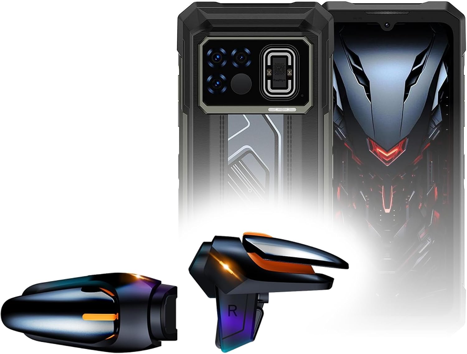 BoxWave Gaming Gear Compatible with Doogee Fire 6 Max - Touchscreen QuickTrigger Auto, Trigger Buttons Autofire Gaming Mobile FPS - Jet Black