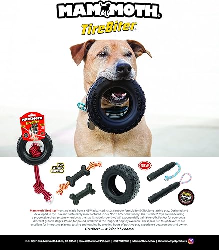 Miniatura 4 de Mammoth TireBiterII con cuerda de algodón y poliéster  Juguetes de goma natural para perros masticadores extremos  Juguetes para perros para jugar