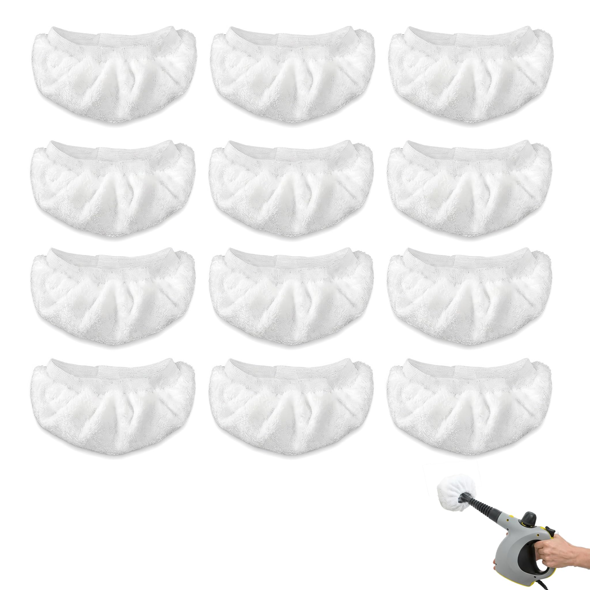 Lyyozwo Universal Replacement Steam Mop Pads, 12 Pcs Microfiber Cloths, 6.29 x 2.75 inches Steam Cleaner Pads Washable Reusable for Handheld Cleaner Home Floor Cleaning (White)