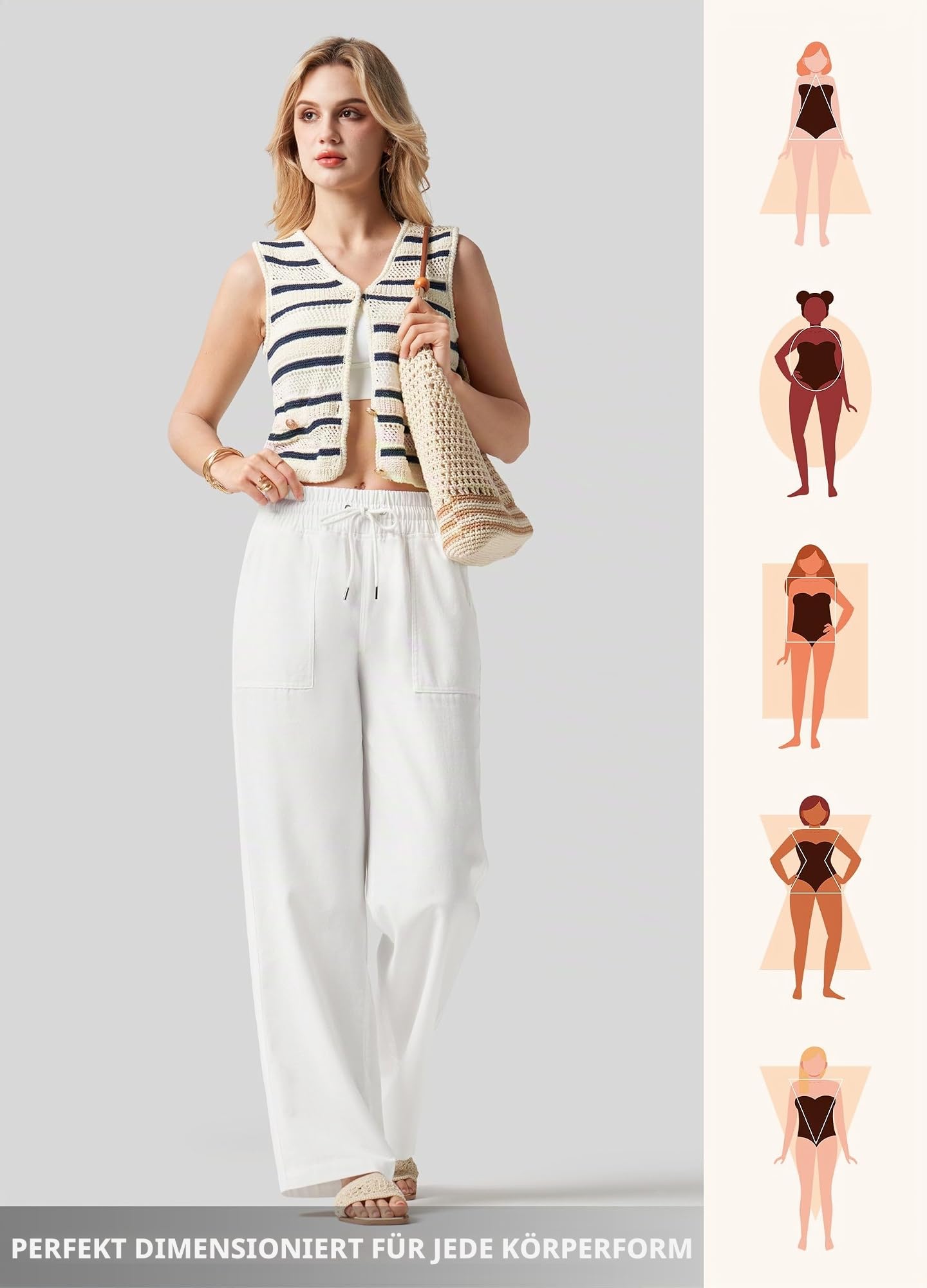 WILLIT Hose Damen Leinenhose Baumwolle Sommerhose Leinen Stoffhose Einfarbig Jogginghose Weites Bein Palazzo Hose Freizeithose Casual Strandhose mit Taschen