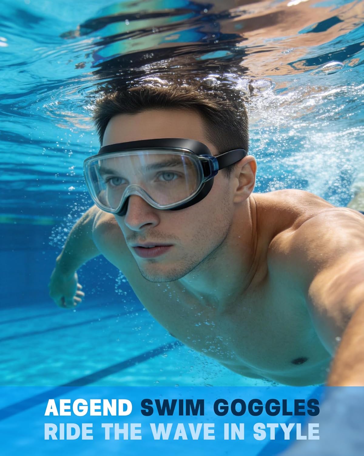 Aegend Swim Goggles Adult 2 Pack, Frameless 180°Clear Wide View Anti-Fog/UV, Fashion Men Women Pool Swimming Goggles