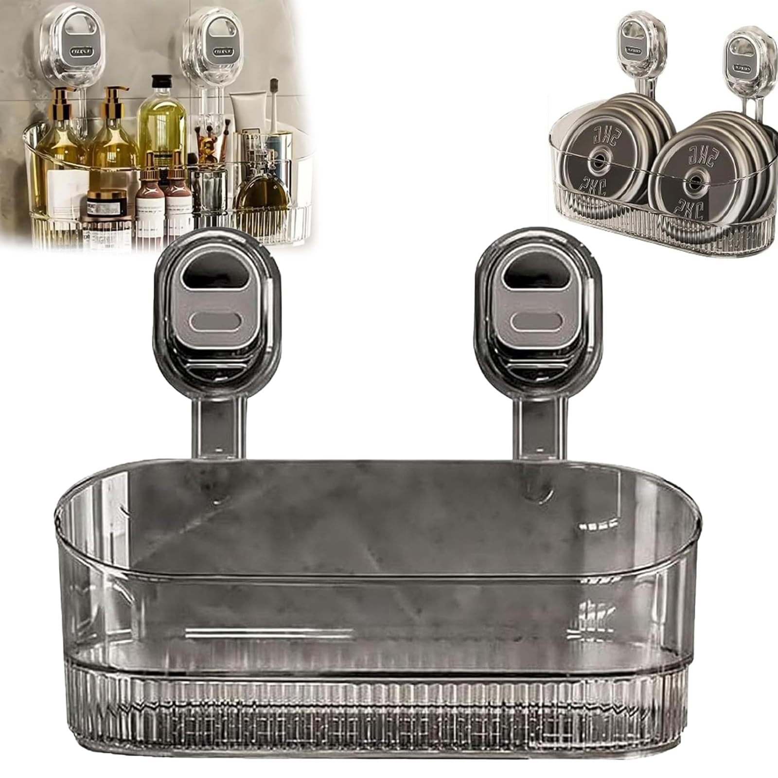 No Drill Bathroom Drain Rack Large Capacity Suction Cup Storage Shelves with Drain Hole Wall Mounted Glacier Pattern