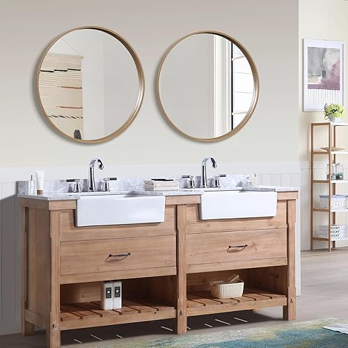 Miniatura 154 de WallBeyond Espejo redondo de madera de 24 pulgadas, espejo de pared circular para baño, espejo de pared redondo para decoración de pared, tocador