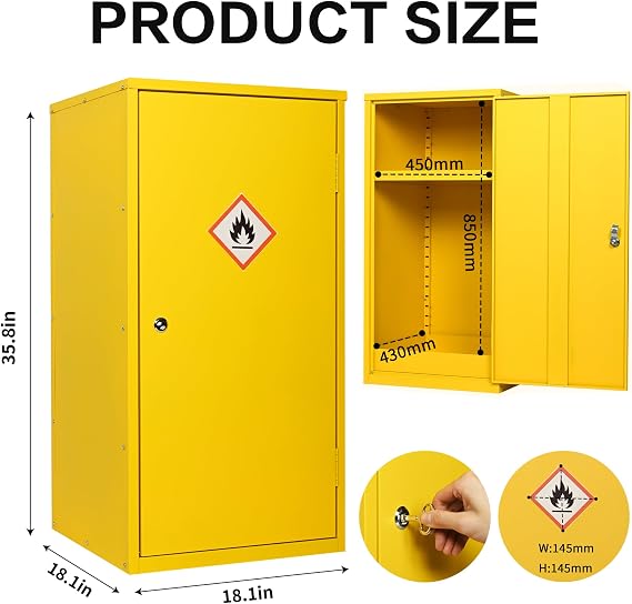 AIWFL 35.8 x 18.1 x 18.1 Flammable Storage Cabinet, Galvanized Steel | Flammable Safety Cabinet with Adjustable Shelf, Hazardous Garage Cabinets for Home Industrial and Commercial Use