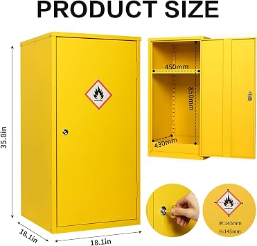 AIWFL 35.8 x 18.1 x 18.1 Flammable Storage Cabinet, Galvanized Steel | Flammable Safety Cabinet with Adjustable Shelf, Hazardous Garage Cabinets for Home Industrial and Commercial Use