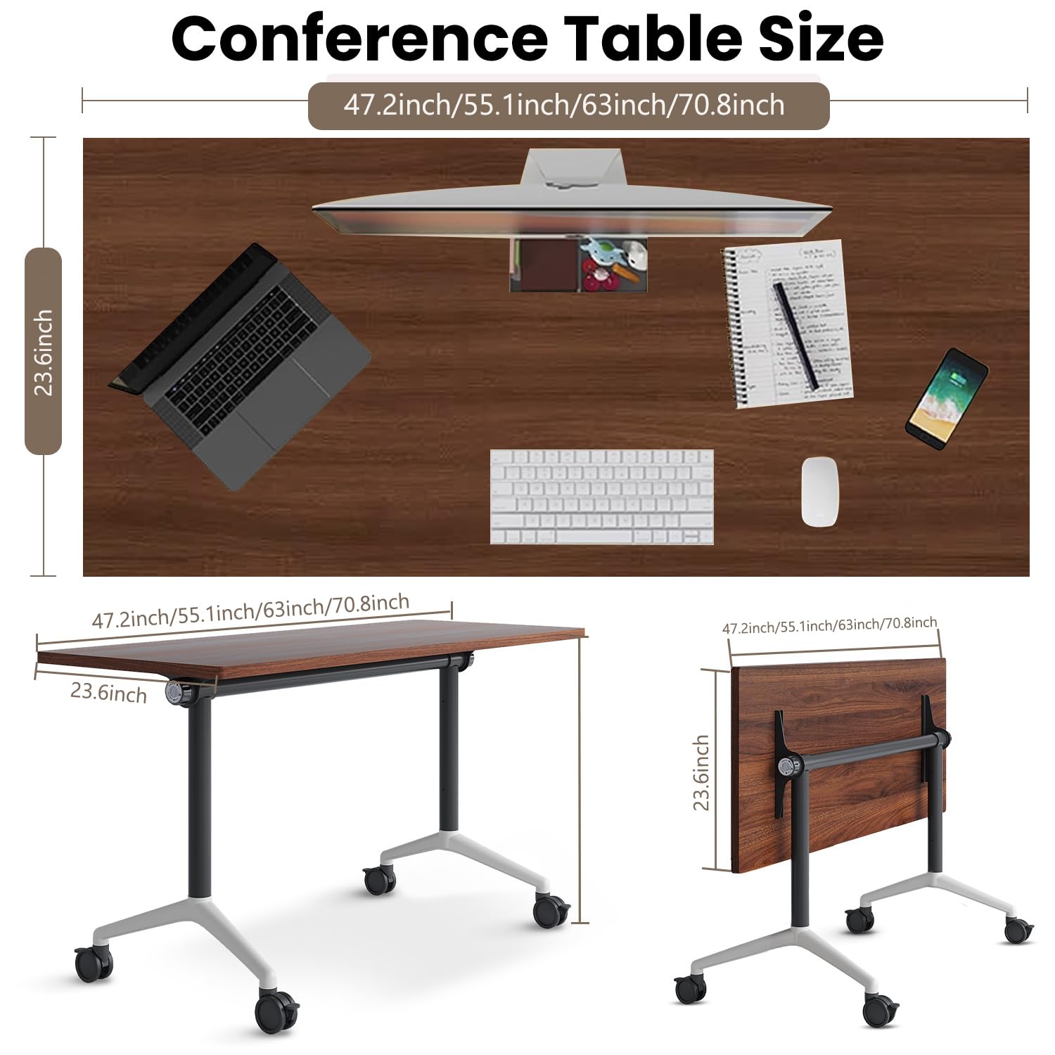 Folding Conference Room Tables Seminar Conference Table Modern Flip Top Training Meeting Tables Conference Room Table with Wheels — view 5