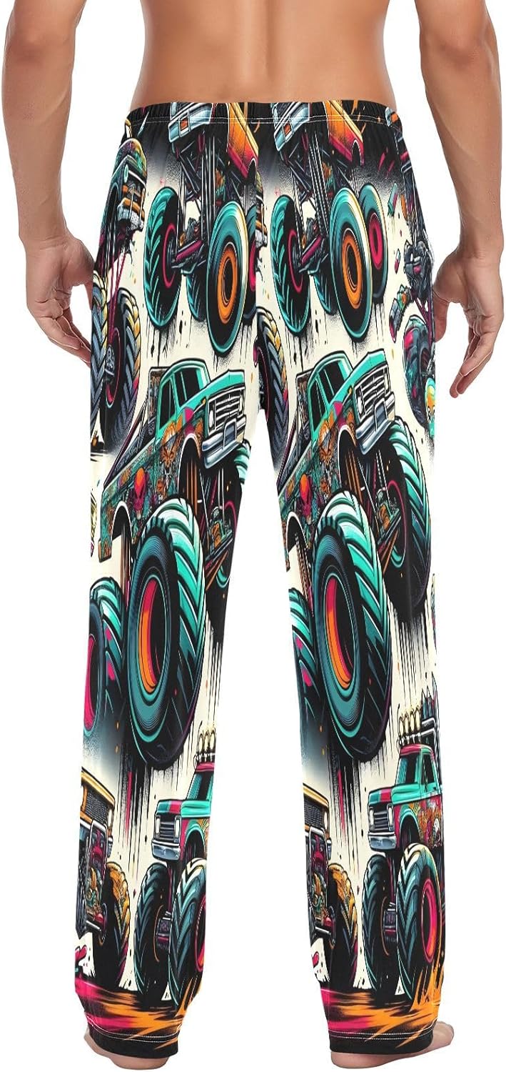 ALAZA Monster Trucks Graffiti Men's Pajama Pants Men Cotton Pajama Bottoms with Pockets, S