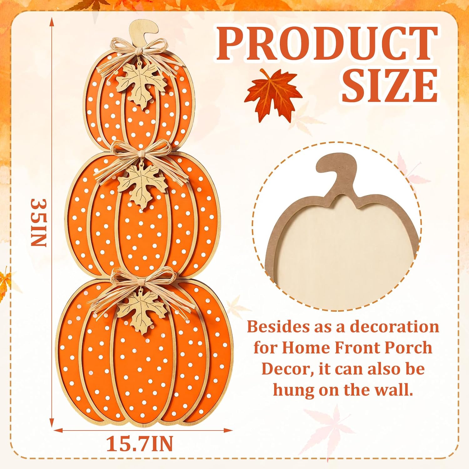 Threehoney 35" Stacked Pumpkin Fall Porch Decor, Polka Dot, Orange