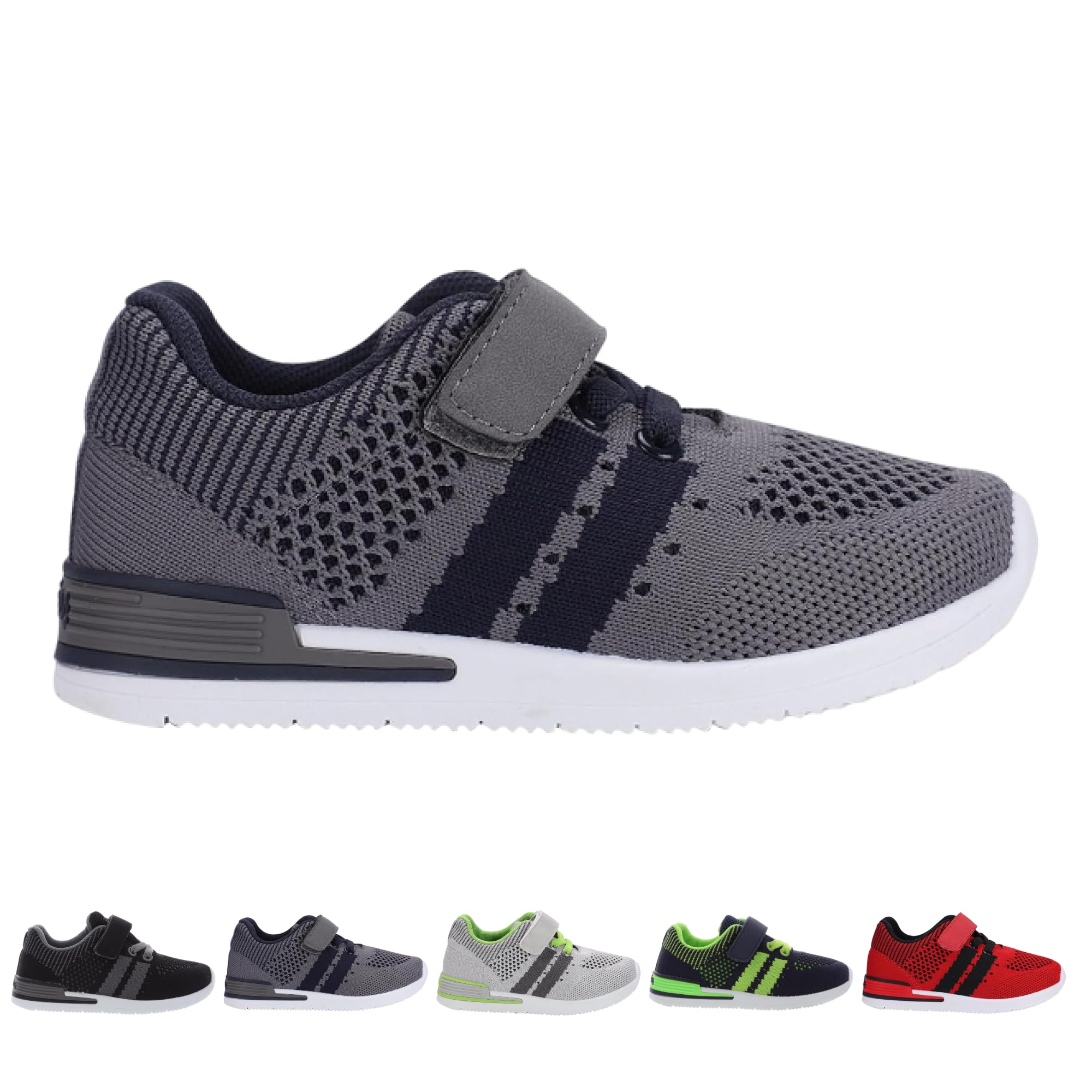 Oomphies Wynn Boys Athletic Sneakers – Breathable Knit Upper, Hook & Loop Closure, Cushioned Insole & Lightweight Design Grey/Navy
