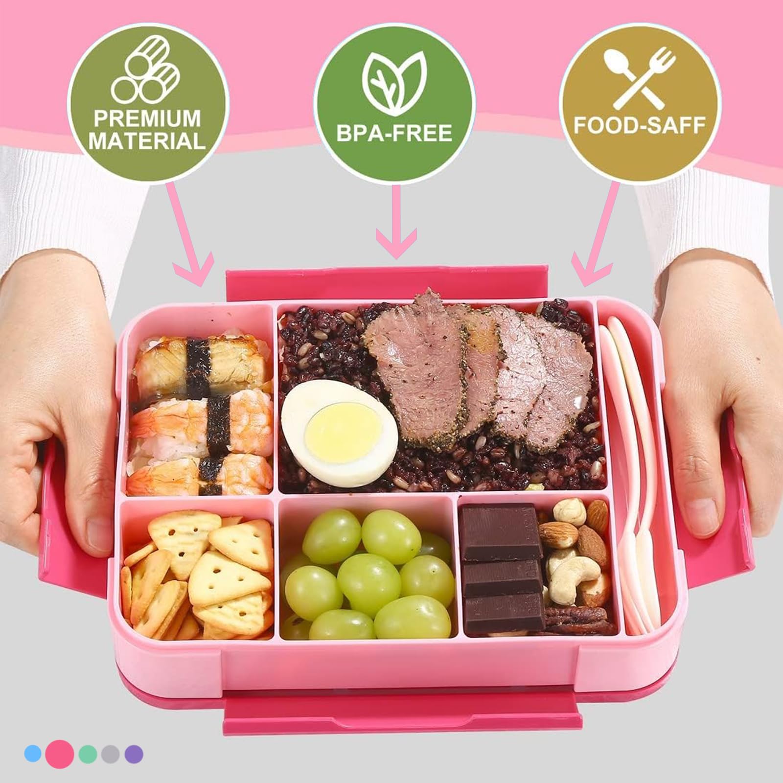 Scatola Pranzo Bambini Scomparti Lunch Box Bugucat Bugucat Contenitore Per Il Pranzo Per Bambini Con Scomparti, Set Da 1330 Ml, A Prova Di Perdite, Con 6 Scomparti, Per Adulti, Contenitore Per La - 11