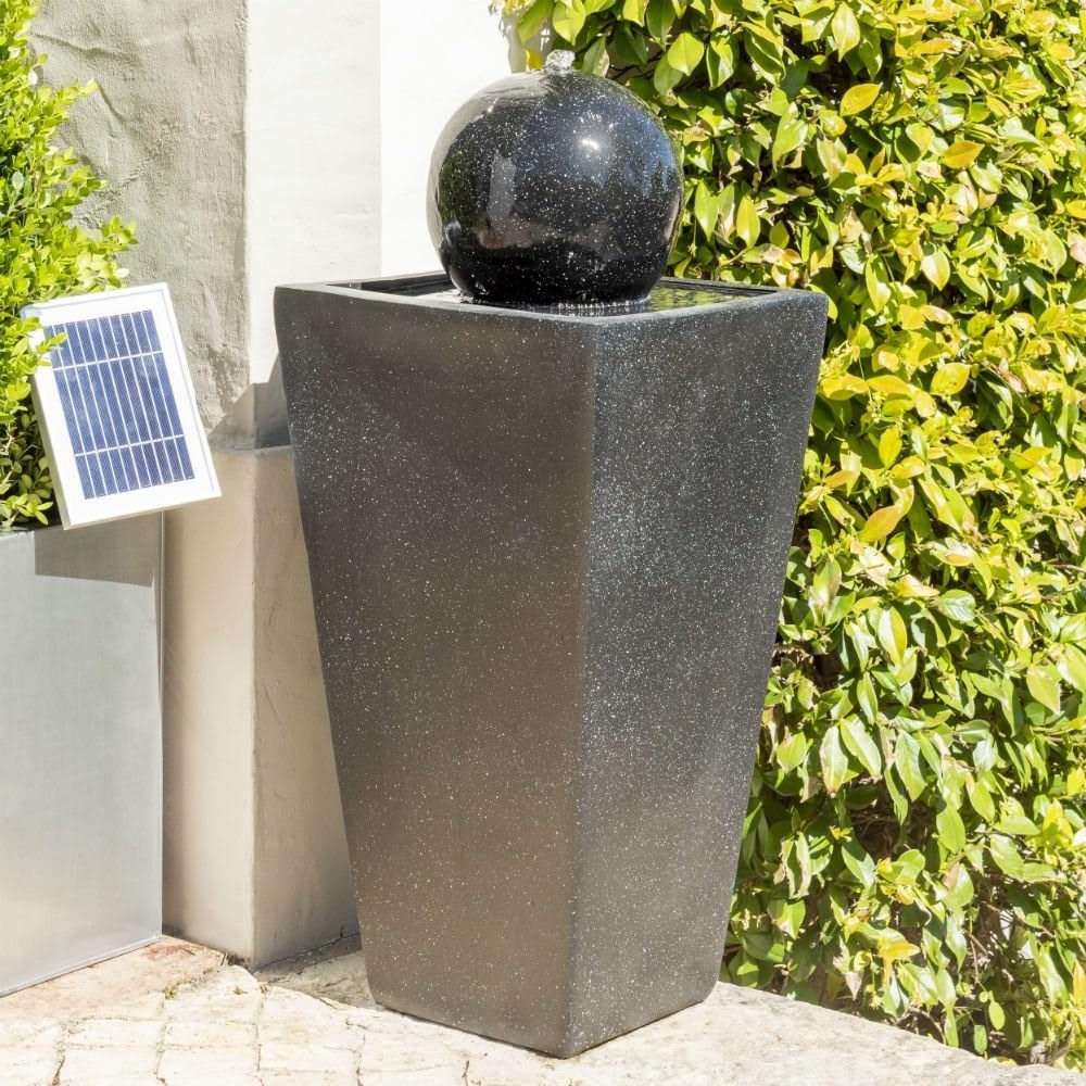 Primrose Solar Powered Manila Sphere Outdoor Water Feature with Lights in Black H82cm