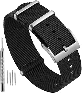 Ayadoo 16mm 18mm 20mm 22mm One-Piece Military Style Nylon Watch Bands, Stripe Watch Straps with Stainless Steel Heavy Buckle