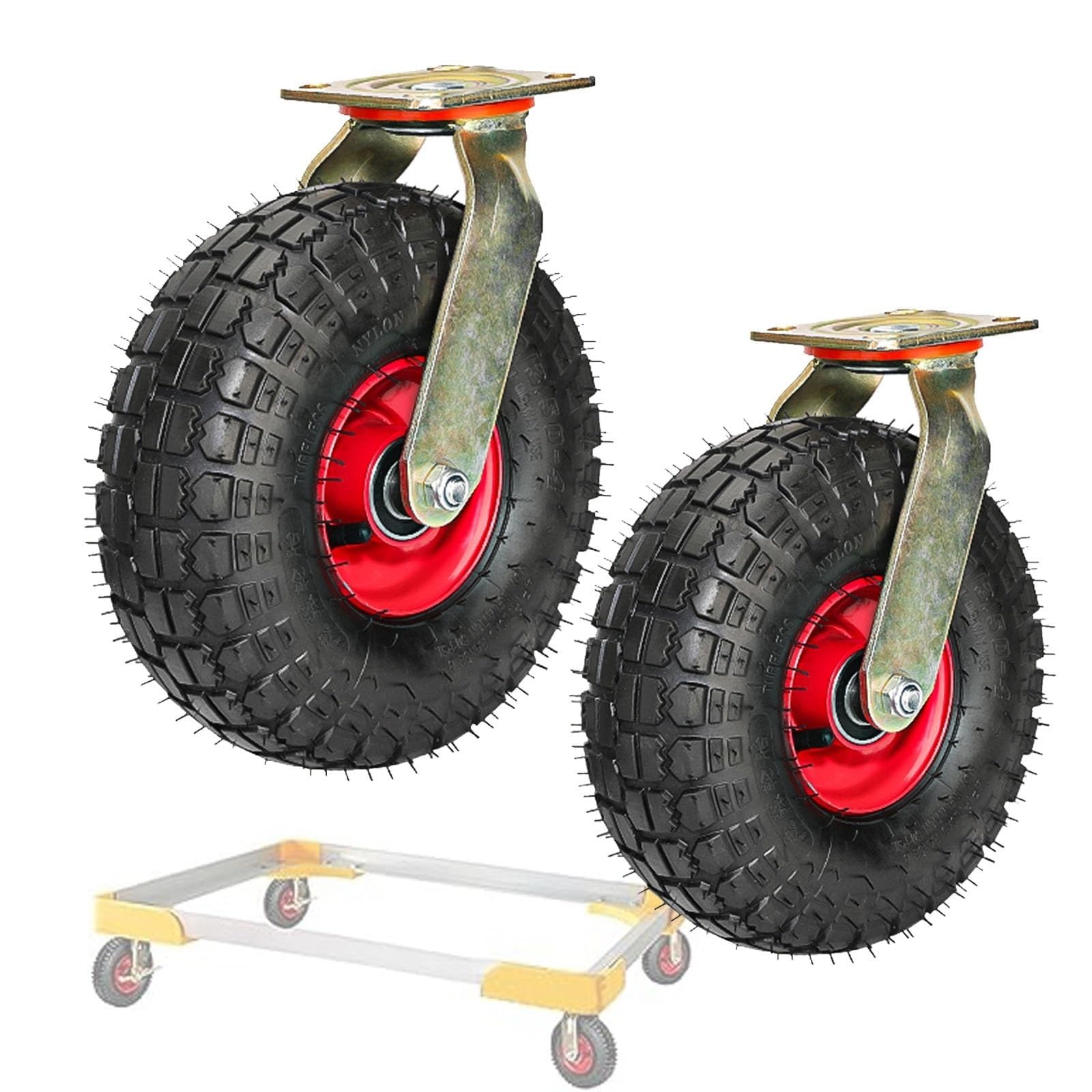 ZGUOUZANTYE Industrial Heavy Duty Pneumatic Caster Wheel Air Filled Shock Absorption for Commercial Trolley Dining Cars(Swivel,200mm/8in)