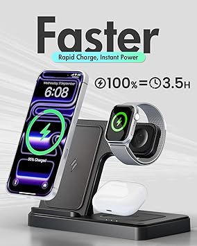 Wireless Charger iPhone Charging Station: 3 in 1 Charger Stand Multiple Devices for Apple - iPhone 17 16e 16 15 14 Pro Max 13 12 11 - Watch 11 10 9 8 7 6 5 4 3 2 SE and Ultra Series - Airpods 4 3 Pro