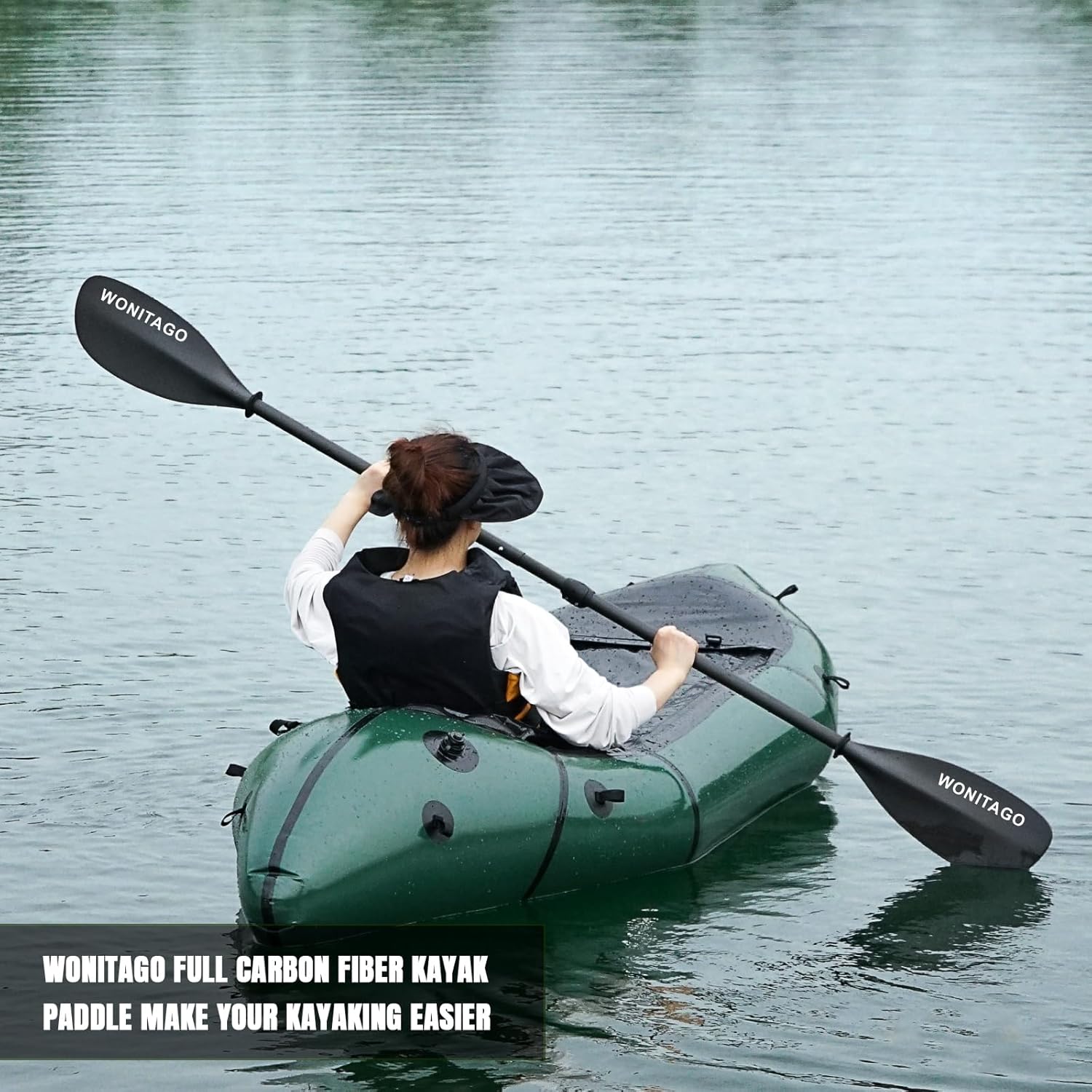 Full Carbon Fiber Kayak Paddle with Large Paddle Blade, 2-Piece, Floating Adjustable Kayak Paddles with Paddle Bag, 215-225 cm/85-89 Inches