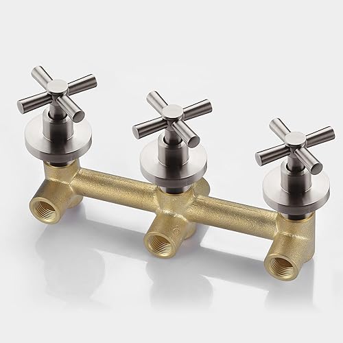 Miniatura 7 de Juego de llave de tina y ducha de 3 asas con válvula de níquel cepillado de alta tasa de flujo con boquilla de cascada para tina y cabezal de ducha