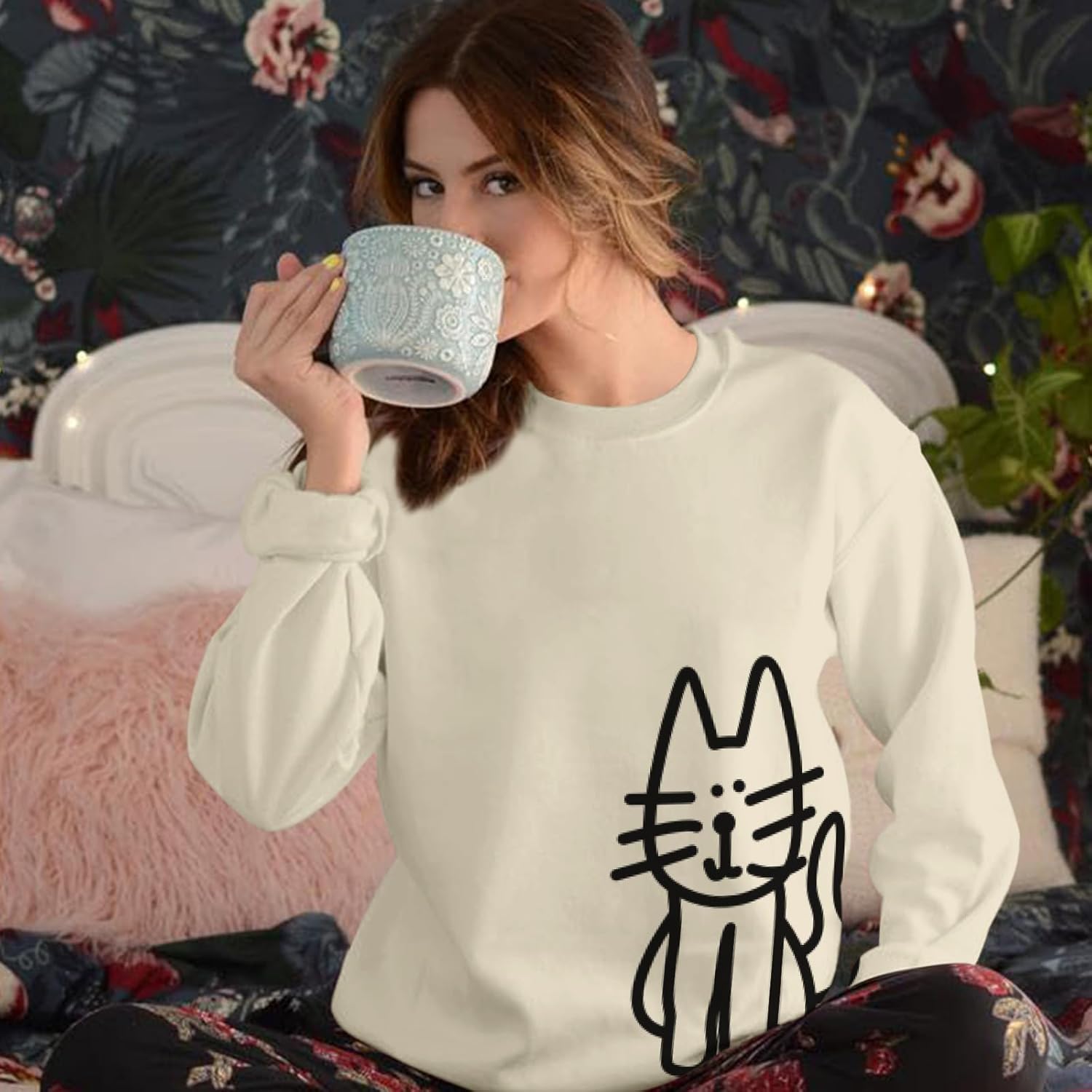 Cat Sweatshirts for Women Graphic Oversized Sweatshirt Funny Long Sleeve Shirt Cute Pullover Fleece Hoodie Tops - Image 3