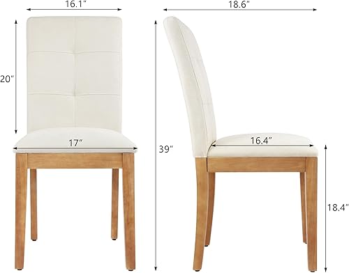 Miniatura 2 de DAGONHIL Juego de 2 sillas de comedor, modernas sillas de comedor tapizadas de tela, sillas de cocina sin brazos con patas de madera y asiento