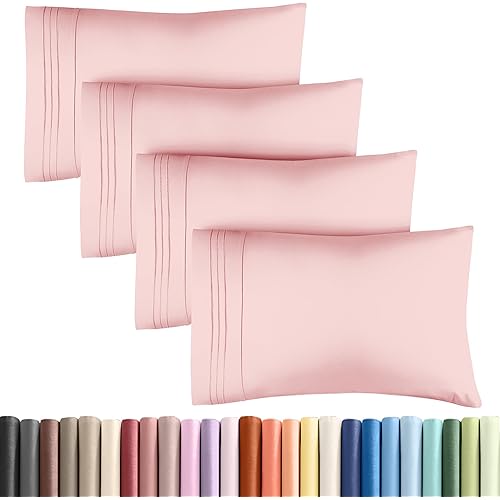 King Pillow Cases Set of 4 - Ultra Soft Hotel Quality Pillowcase Covers - Comfy, Cozy & Wrinkle Free - Shrinkage, Stain & Fade Resistant - Machine Washable Pillow Protectors - 4 Piece Set - Baby Pink