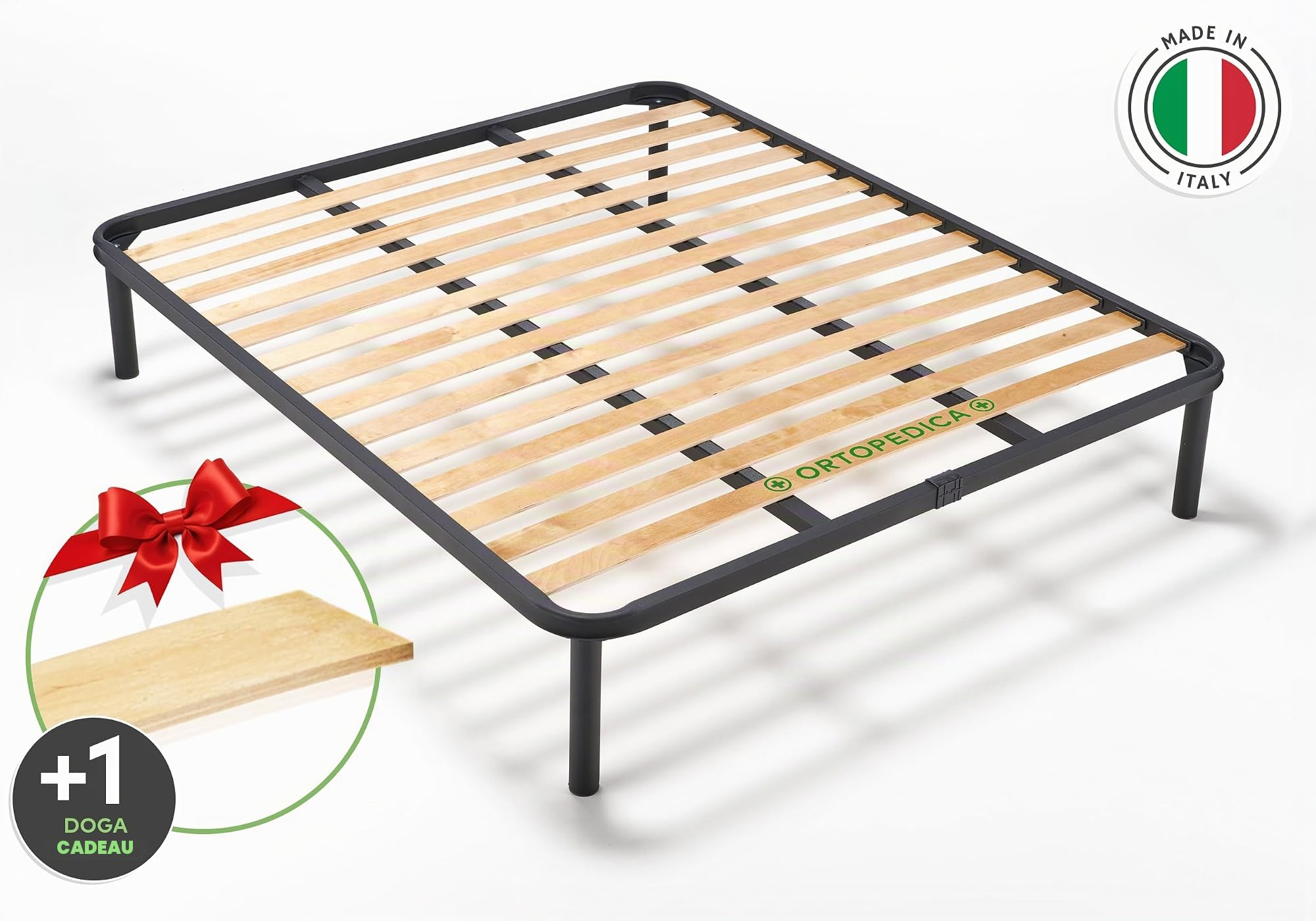 EVERGREENWEB - Sommier Double 180x190 cm lit à Lattes orthopédique, résistant avec Structure en Fer avec Lattes en Bois Naturel, Base encastrable Idéal pour Tous Les Types de Lits et Matelas