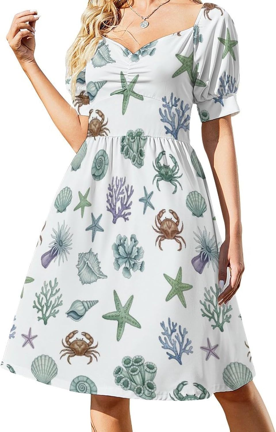 Womens Lightweight Summer Sundress Short Sleeve Knee Length V Neck