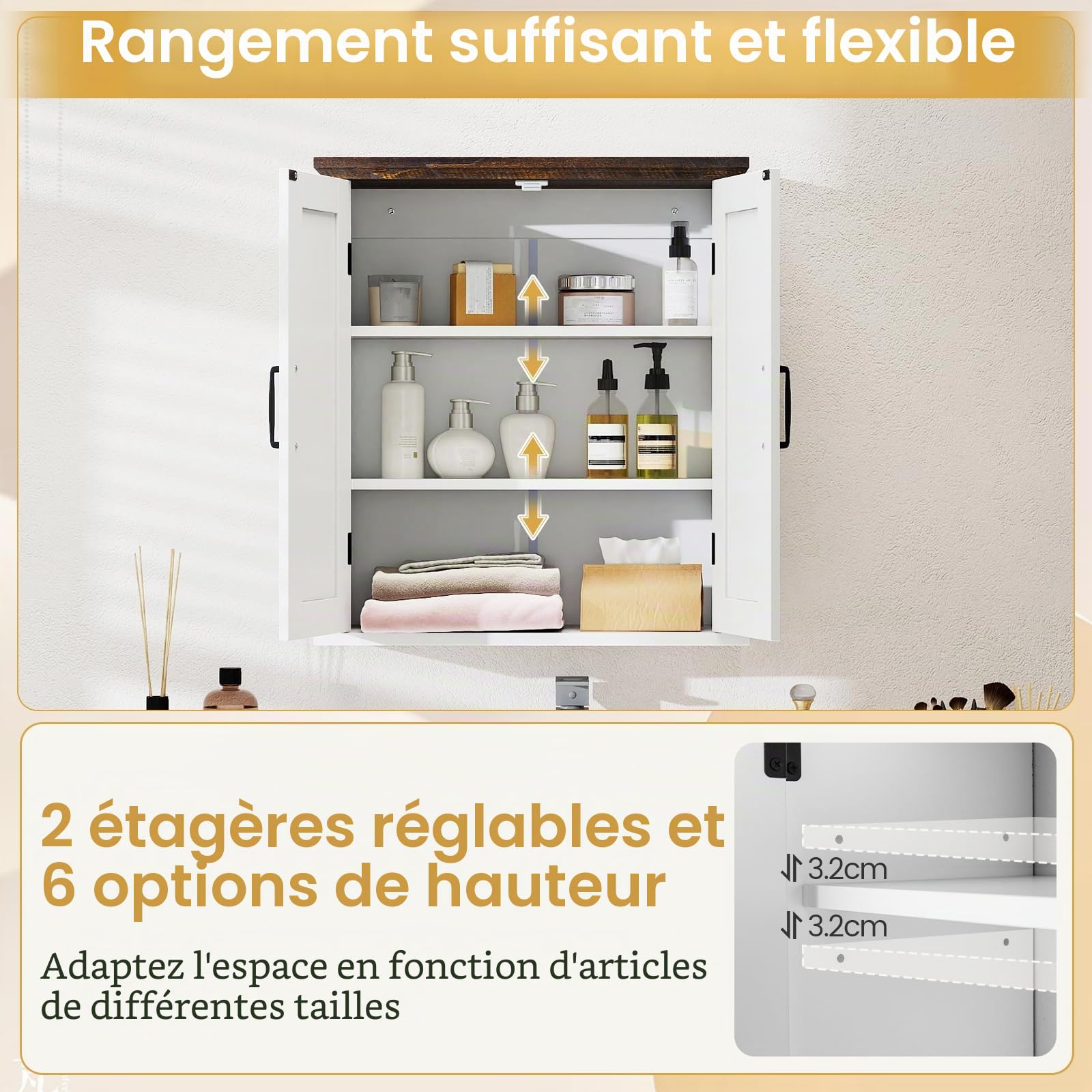 GIANTEX Armoire suspendue avec 2 portes et étagères réglables