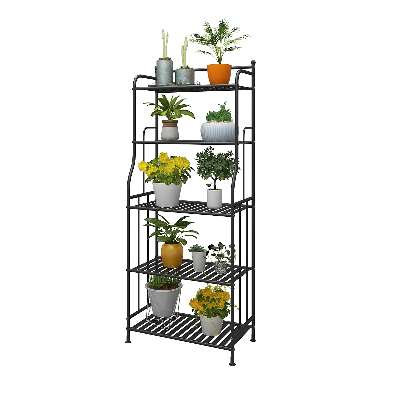 Soporte de Metal para Plantas de 5 Niveles Soporte para Macetas Estante de Almacenamiento Estante Organizador para el Hogar Interior y Exterior-Negro