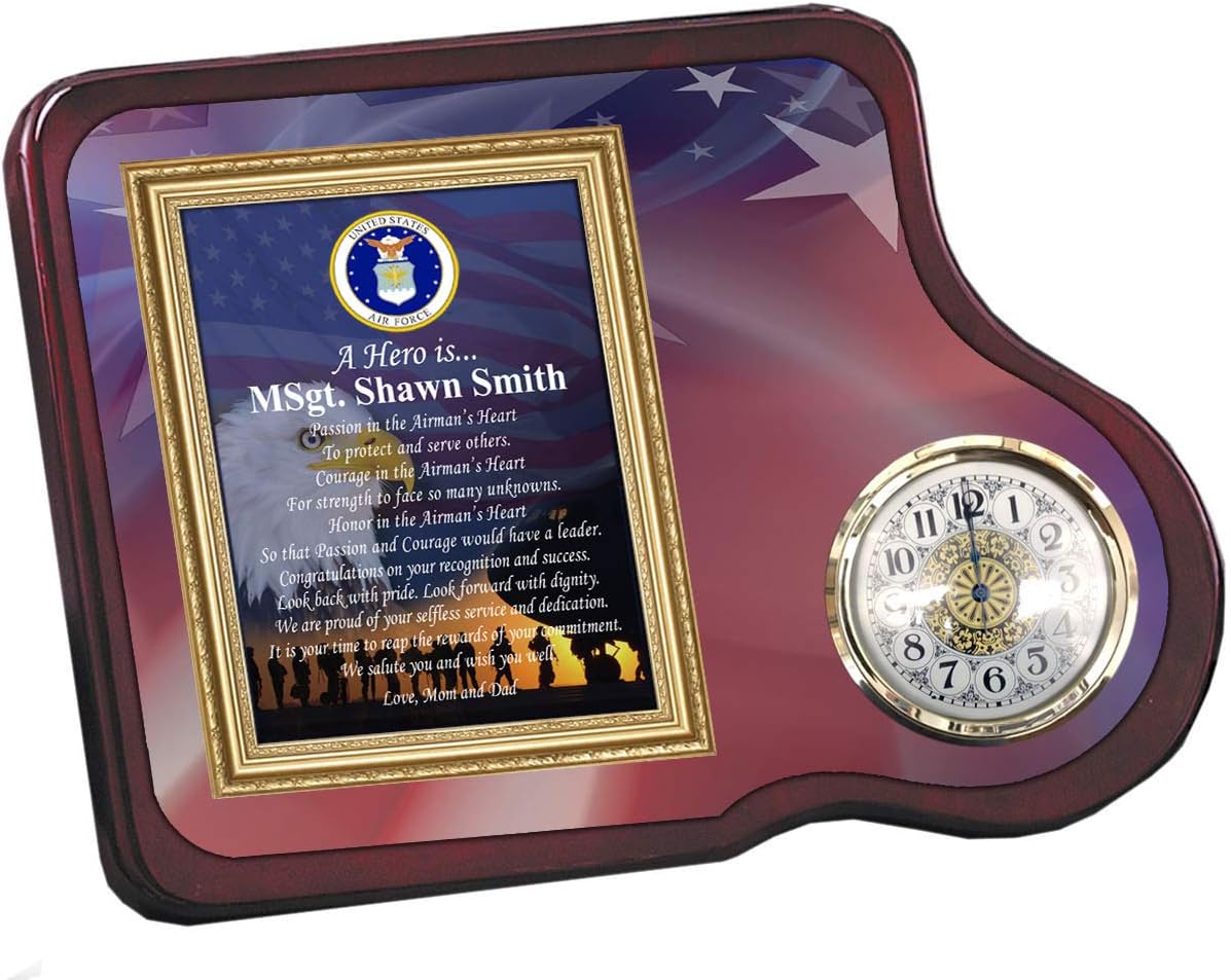 AllGiftFrames Personalized Discharge Deployment Promotion Retirement Military Plaque Frame Gift Boyfriend Husband Veteran Wife Son Military Veteran Service Award Clock Plaque Present engrave