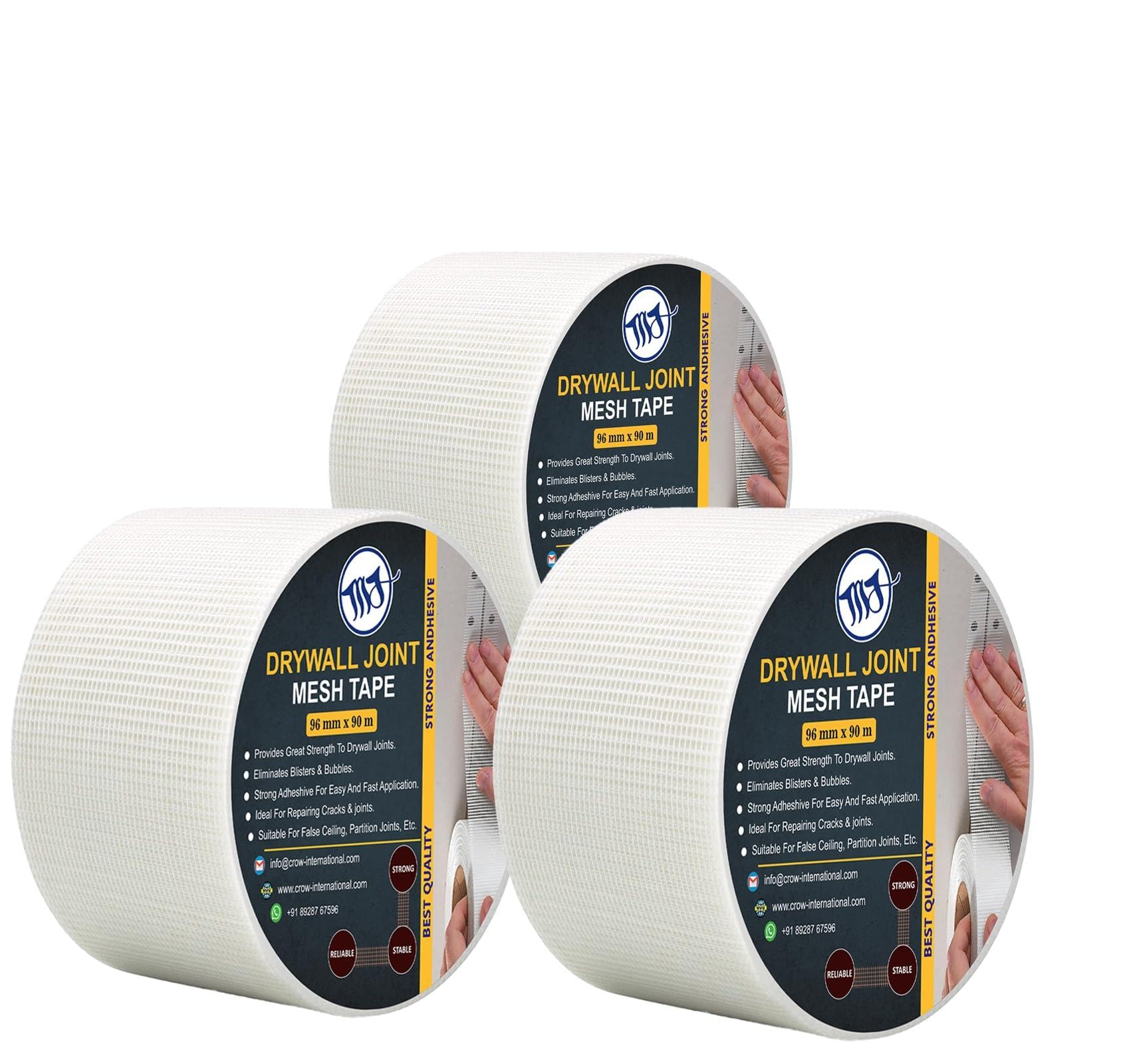 M.J Drywall Mesh Tape β Self-Adhesive Fibreglass Joint Scrim Tape for Plasterboard & Wall Crack Repair β 48mm & 96mm Sizes β White Reinforcement Tape for Builders & DIY Use (3, 96MM)